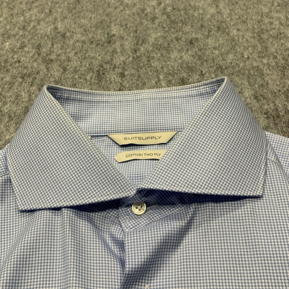 Suit Supply Cotton Two Ply Men's Blue Button Up Shirt - Size 42/16.5 - Picture 5 of 15